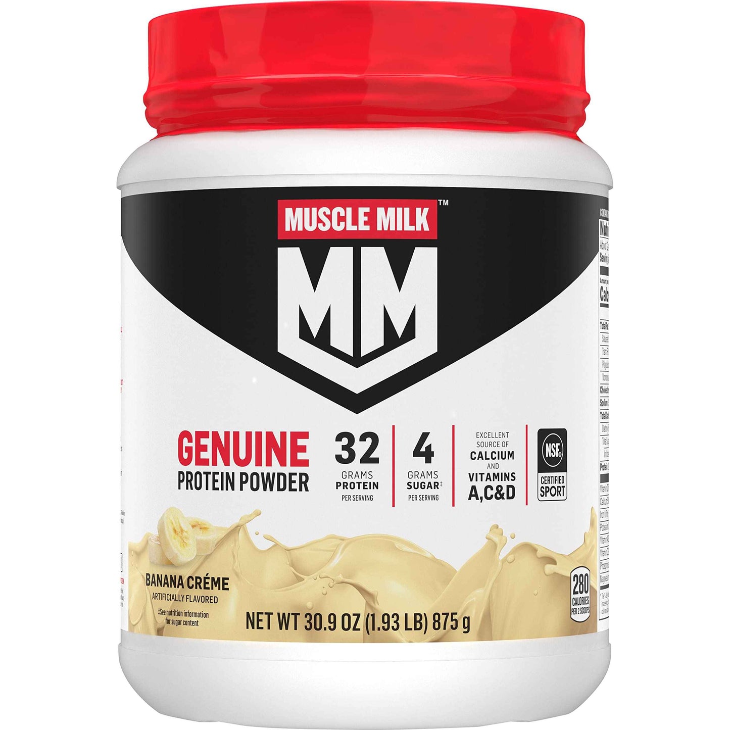 Muscle Milk Genuine Protein Powder, 32g Protein, 2g Sugar, Calcium, Vitamins A, C & D, NSF Certified for Sport, Energizing Snack, Packaging May Vary