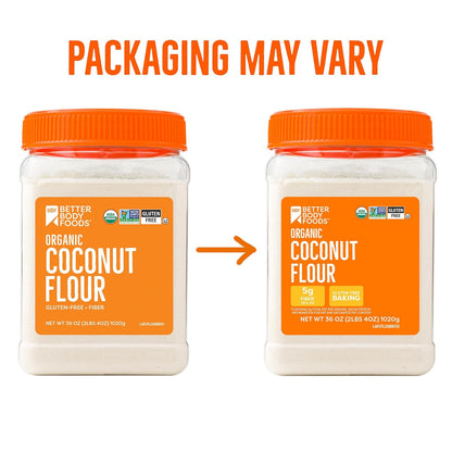BetterBody_Foods_Organic_Coconut_Flour_2.25_Pound_Jar,_Gluten-Free_White_Flour_Alternative_with_a_Slight_Coconut_Taste_and_Aroma,_23%_Dietary_Fiber_per_Serving