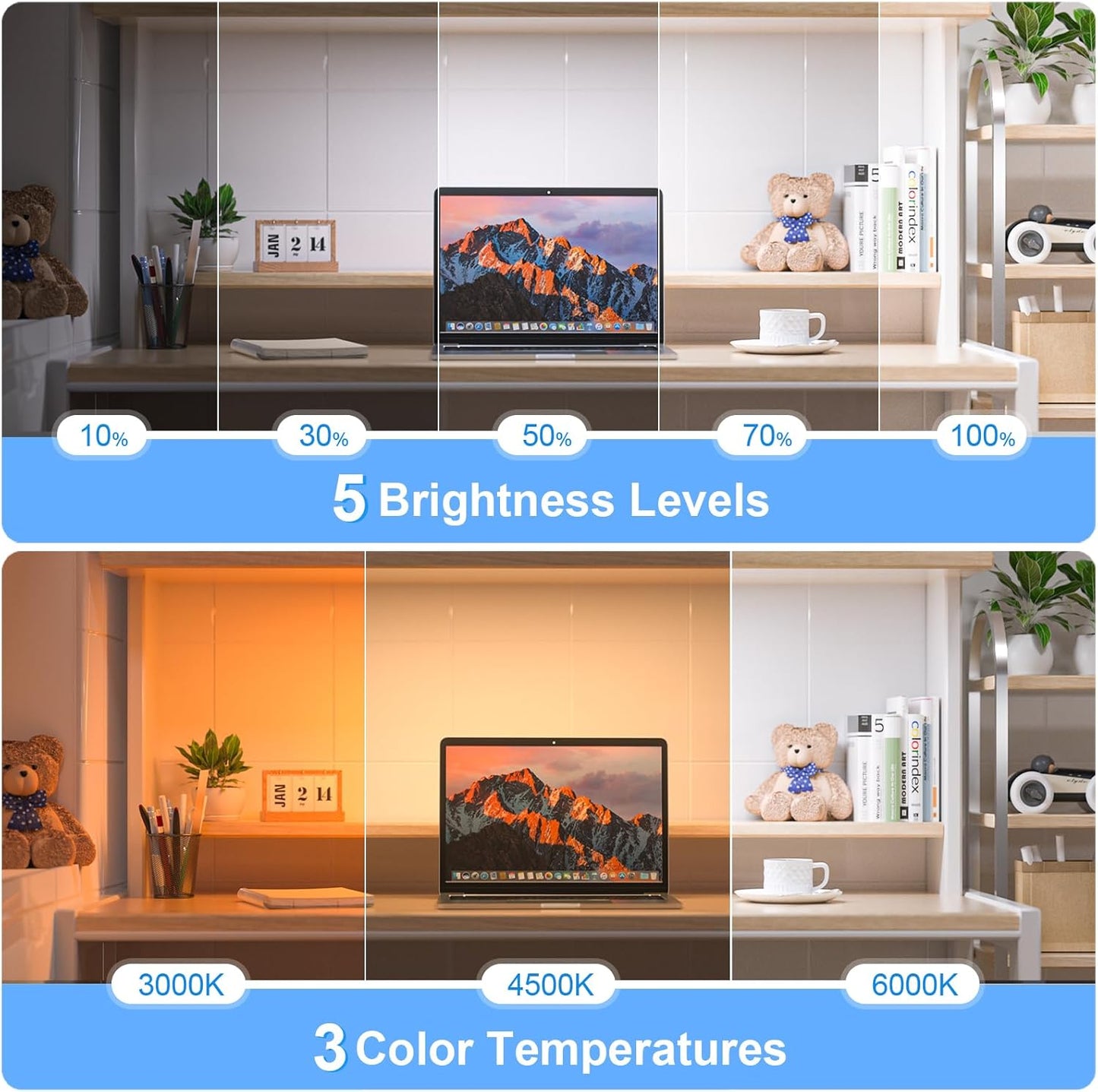 WILLED_3W_Dimmable_Mirror_Lights,3_Colors_Adjustable_Wall_Light_with_120_LED,Touch_Control,2000mAh_Rechargeable_Battery_Makeup_Light,_Magnetic_Stick_Light_Bar_for_Cabinet,Kitchen,Closet,Bedside,Desk