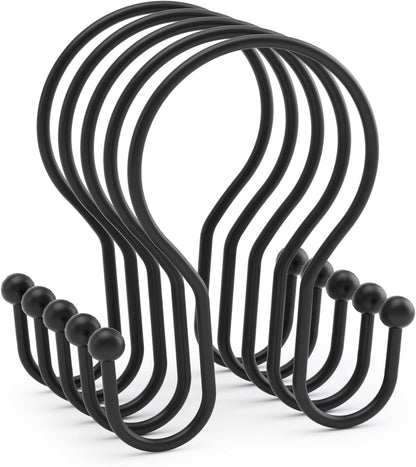 AmazerBath_Shower_Curtain_Hooks_Black_Shower_Curtain_Rings,_Simple_Double_Hook_Shower_Curtain_Hooks_Rust_Proof,_Smooth_Sturdy_Metal_Shower_Hooks_for_Shower_Curtain_Rod,_12_Pcs_Shower_Rod_Hooks