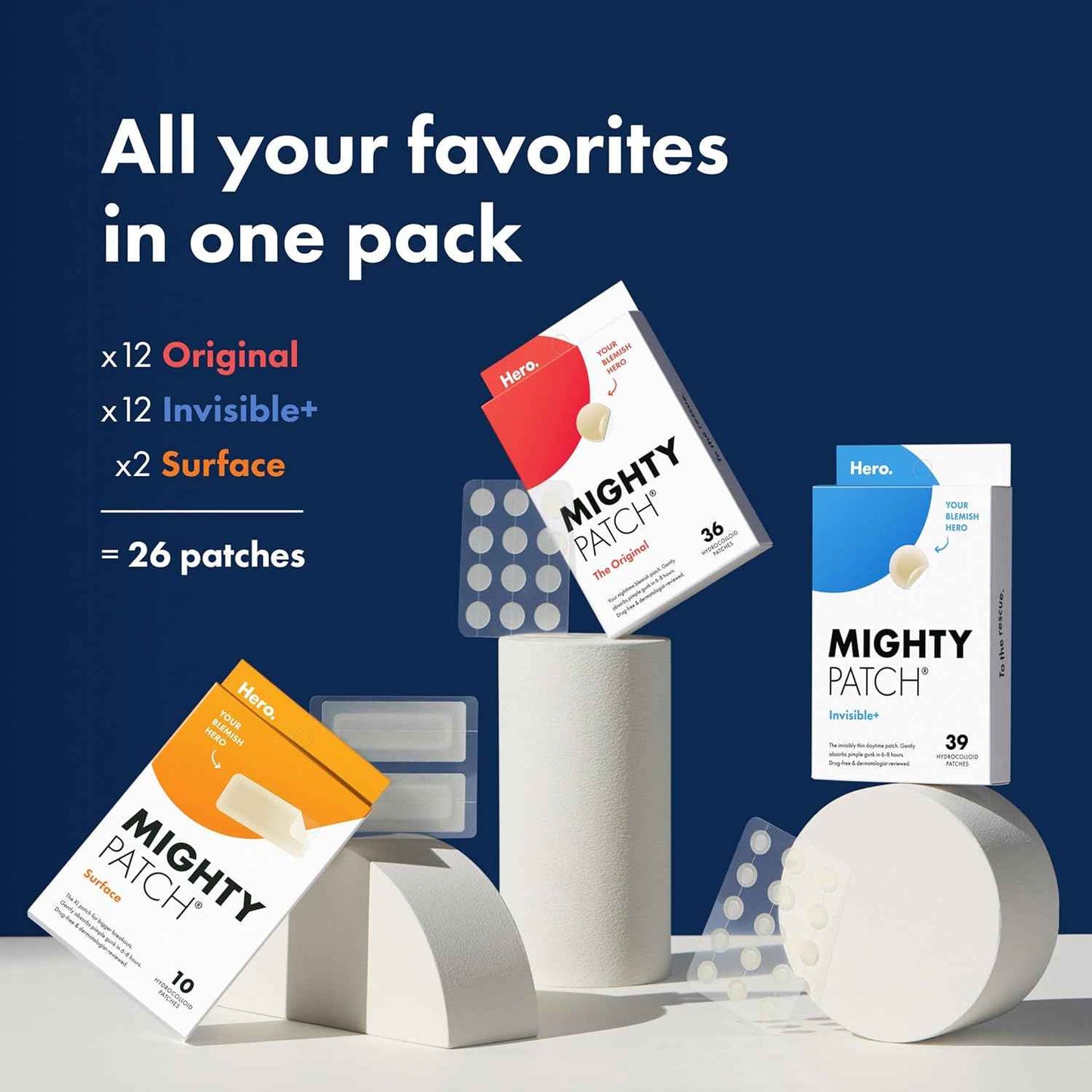 Mighty Patch™ Variety Pack from Hero Cosmetics - Hydrocolloid Acne Pimple Patches for Covering Zits and Blemishes, Spot Stickers for Face and Skin, Korean Skin Care