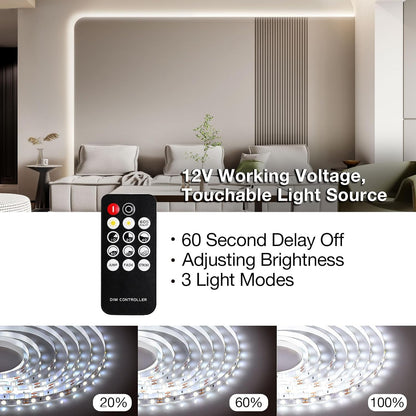 20ft/40ft/66ft_White_LED_Strip_Lights,_Upgraded_6500K_Dimmable_Tape_Lights_with_Remote_and_Plug,_12V_360_LEDs_Flexible_Sticky_Cuttable_Led_Light_Strips_for_Bedroom_Ceiling_Kitchen_Under_Cabinet_Lighting