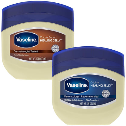 Vaseline_Original_&_Cocoa_Butter_Healing_Jelly_Travel-Size_Variety_2-Pack_–_Rich_Moisturizing_Ointment,_Skin_Protectant_for_Soothing_Cracked,_Dry_Skin,_1.75_Oz_Ea