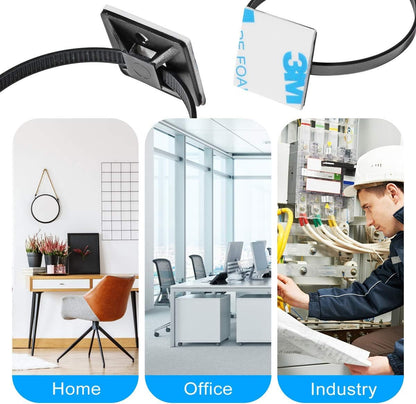 XHF_3/4"_Strong_Back-Glue_Self_Adhesive_Black_Cable_Zip_Tie_Mounts_100pcs_with_8"_Zip_Ties,_Screws,_UV_Protection_Outdoor_Sticky_Wire_Fasteners_Cable_Clips_Management_Anchors_Organizer_Holders_Squares