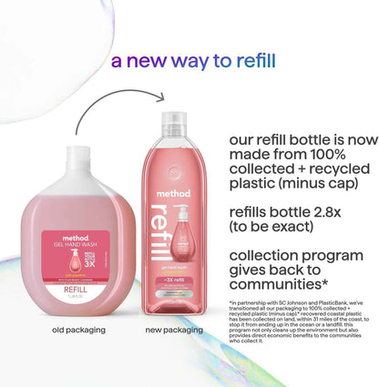 Method Gel Hand Soap, Refill, Pink Grapefruit, 34 Ounce