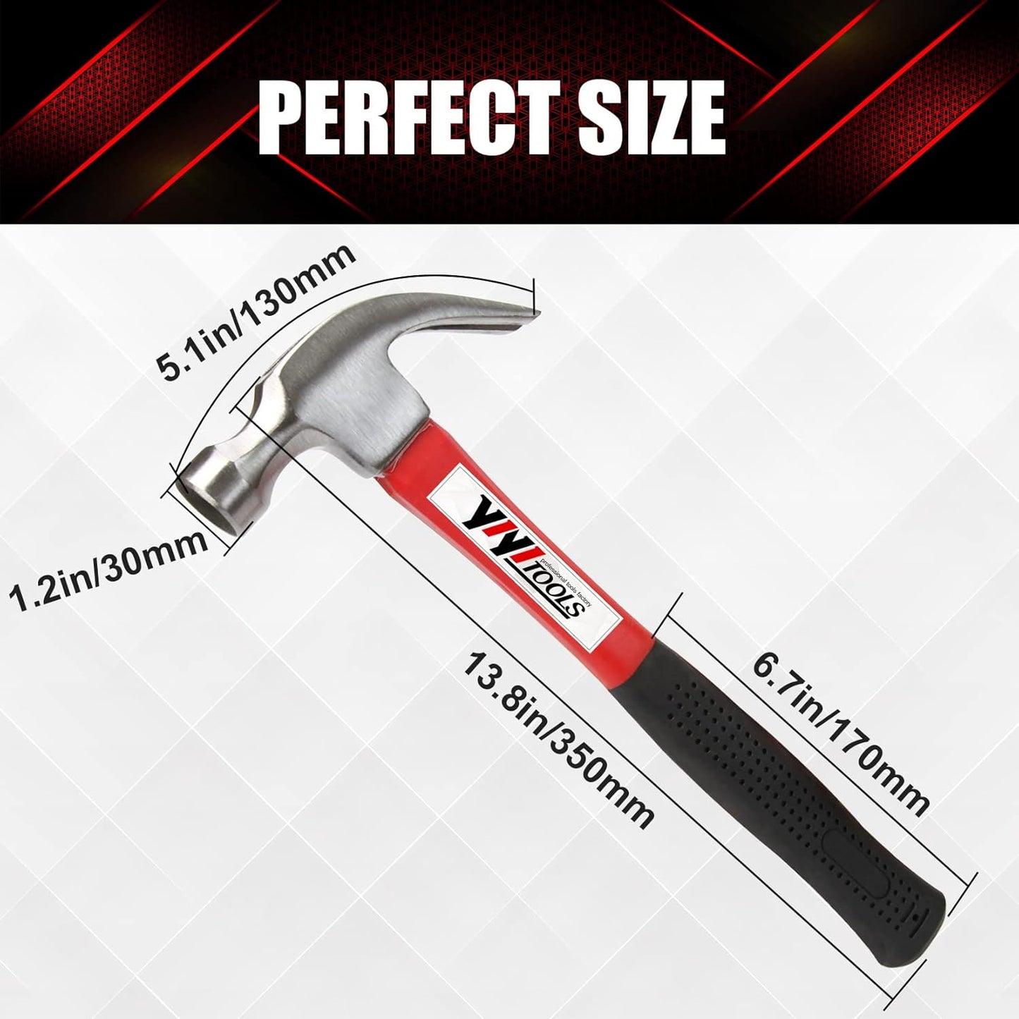 YIYITOOLS_Claw_Hammer_With_fiberglass_Handle_–_16-oz,_Red_and_Black_(YY-1-003)