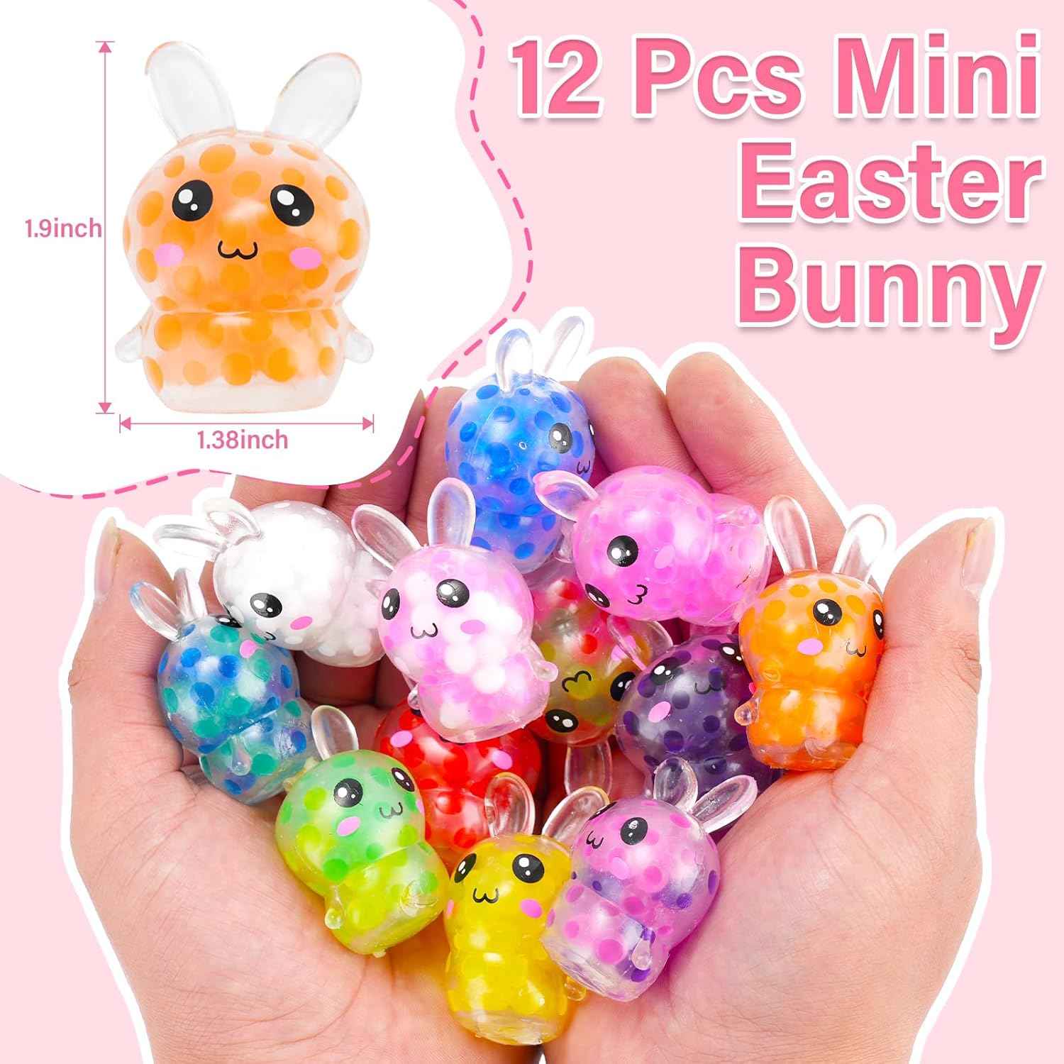 Easter Egg Fillers, 12 Pcs Mini Bunny Squishy Toys, Easter Basket Stuffers Essentials Egg Basket Fillers Gifts for Teens Adults, Bunny Stress Ball Party Favors