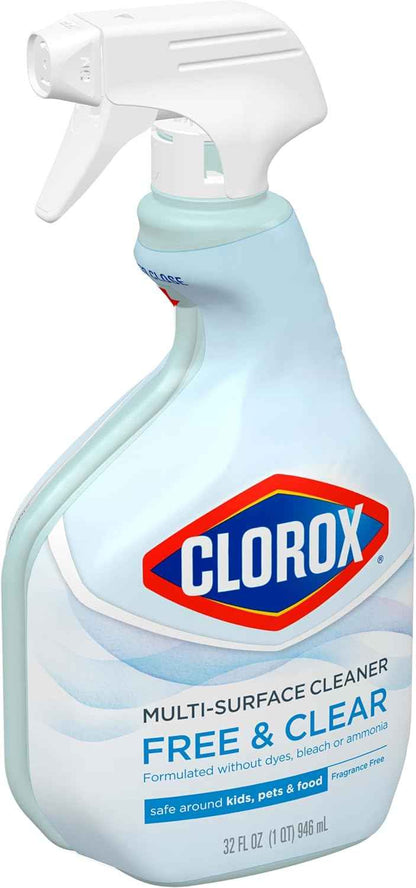 Clorox Free & Clear Multi Surface Cleaner, Spray Bottle, Fragrance Free, 32 Fluid Ounces, Pack of 3