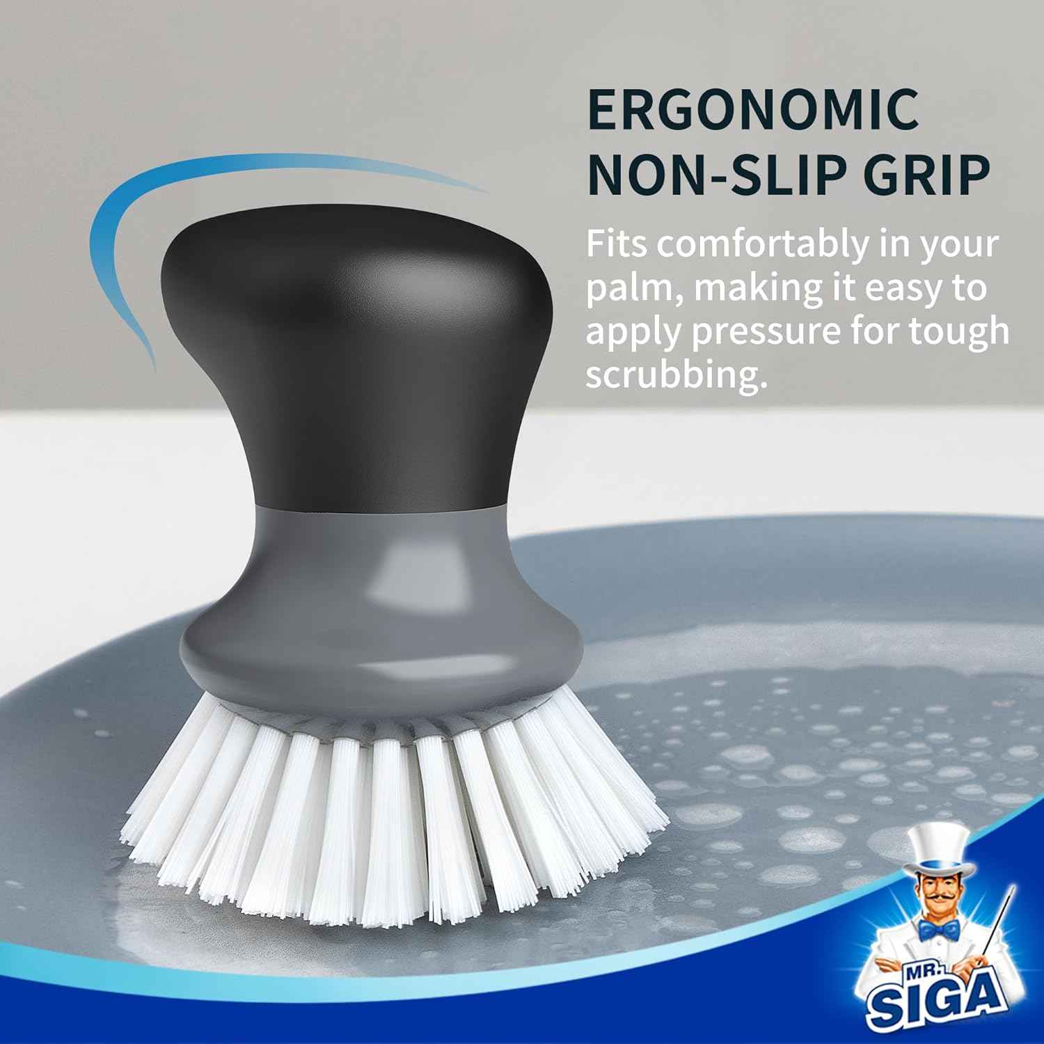 MR.SIGA Dish Scrub Brush, Palm Brush Dish Scrubber with Ergonomic Grip, Kitchen Brushes for Dishes, Pack of 2