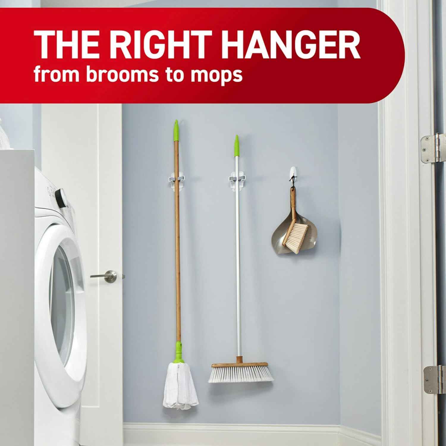 Command Broom Grippers, Damage-Free Mop and Broom Holder Wall Mount, Household Cleaning Tool Organizer for Kitchen, Laundry Room, Closet, Holds up to 4 lb