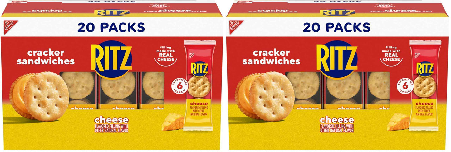 RITZ Cheese Sandwich Crackers, Lunch Snacks, 20 Snack Packs (6 Crackers Per Pack)