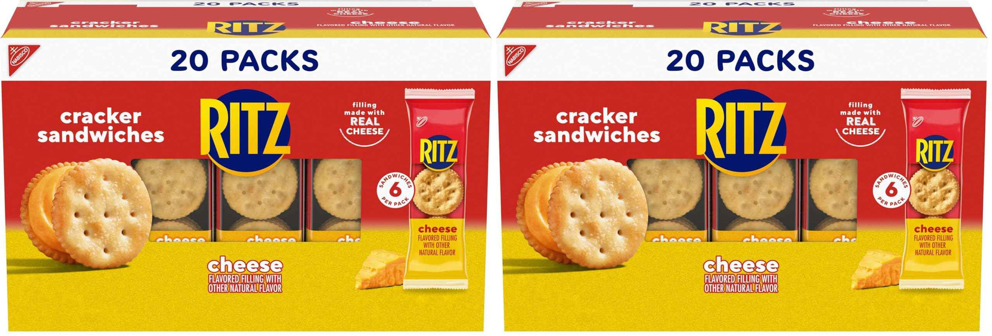 RITZ Cheese Sandwich Crackers, Lunch Snacks, 20 Snack Packs (6 Crackers Per Pack)