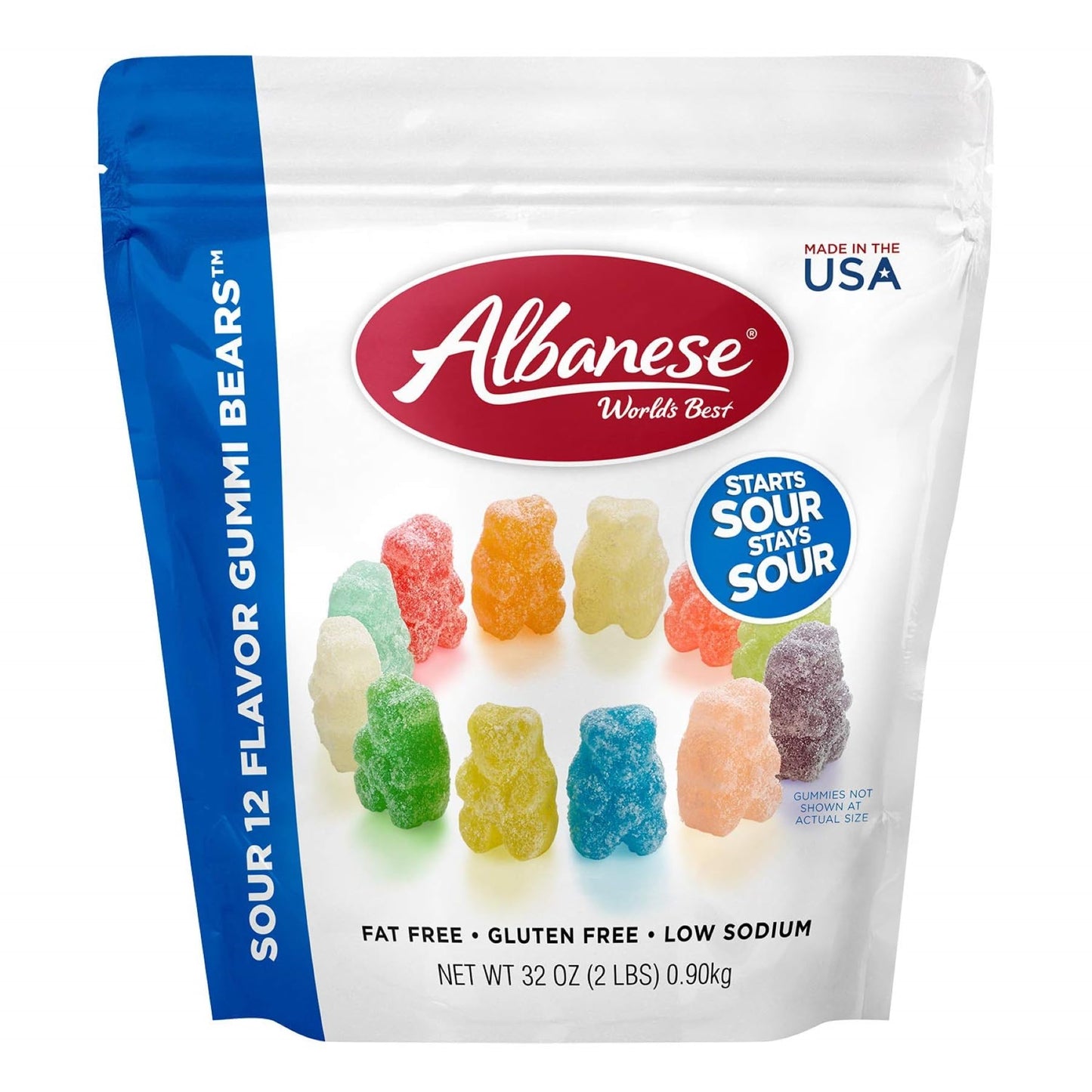 Albanese World&amp;#39;s Best Sour 12 Flavor Gummi Bears | 32oz Bag of Candy | 12 Unique Super Sour Flavors, Gluten Free, Fat Free, Soft and Chewy Gummy Bears | Perfect Travel Snack