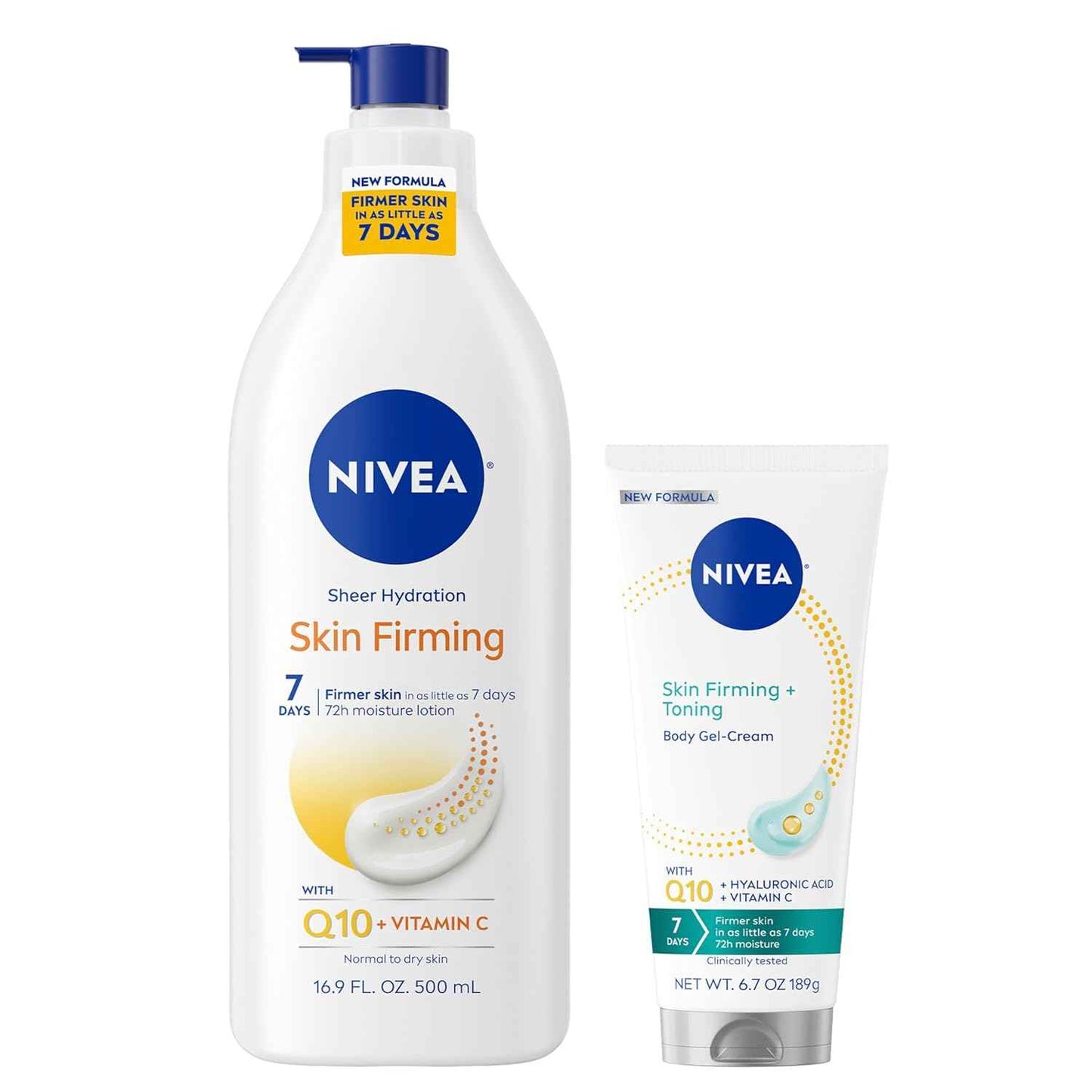 NIVEA Sheer Hydration Skin Firming Body Lotion + Skin Firming & Toning Body Gel Cream with Hyaluronic Acid, Enriched with Q10 and Vitamin C
