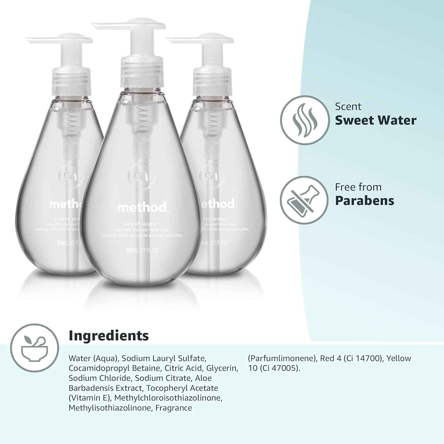 Method Gel Hand Soap, Sweet Water, 12 fl oz (Pack of 3)