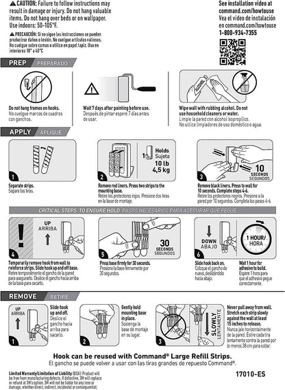Command 10 lb XL Heavyweight Hook, 2 Wall Hooks and 6 Strips, Damage-Free Hanging with Adhesive, Heavy Duty Hanging Great for Organization and Storage