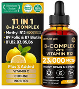 Venture Pal Vitamin B Complex Liquid Drops, B12 Methylcobalamin | B9 Folic | B1,B2,B3,B5,B6,B16 - Vitamin C, Choline, Inositol, Immune & Energy Metabolism, Brain & Heart Support