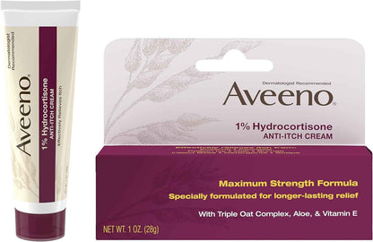 Aveeno Maximum Strength 1% Hydrocortisone Anti-Itch Cream, Triple Oat, Aloe & Vitamin E For Itch Relief From Eczema, Psoriasis, Insect Bites, Poison Ivy, Oak & Sumac & Detergents, 1 oz