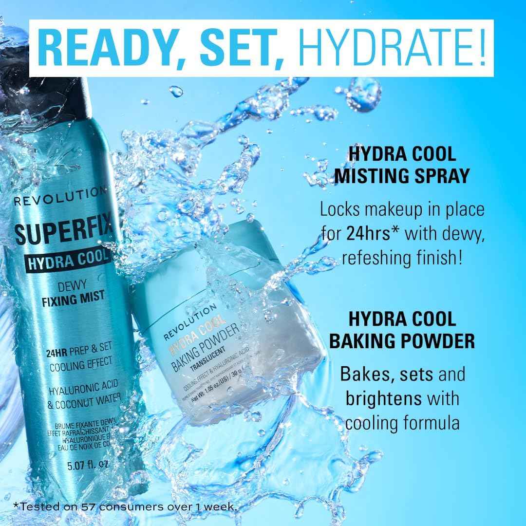 Revolution, Superfix Hydra Cool Prep + Fix Continuous Fixing Mist, Hydrating Face Spray for Makeup, Infused with Aloe Vera, Vegan & Cruelty Free, 5.7 oz