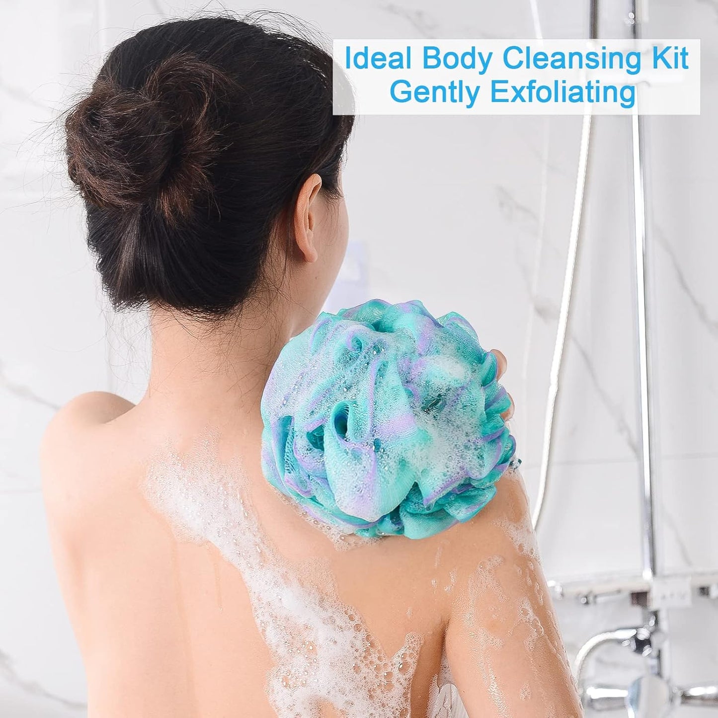 AmazerBath_Loofah_Sponge_60g/Piece,_Exfoliating_Bath_Sponge_Body_Scrubber_-_Loofa_Set_of_4_Flower_Color_(Green-Purple)