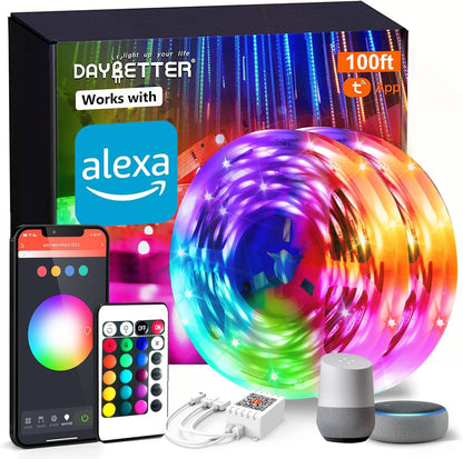 DAYBETTER_Smart_WiFi_Led_Lights_50ft/65.6FT/100ft,_Tuya_App_Controlled_Led_Strip_Lights,_Work_with_Alexa_and_Google_Assistant,_Timer_Schedule,_Color_Changing_Led_Lights_for_Bedroom_Party_Kitchen