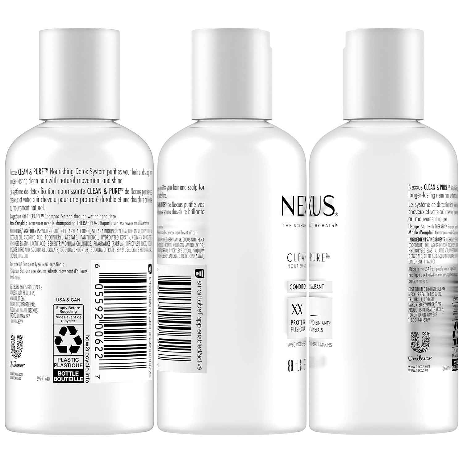 Nexxus Travel Shampoo and Conditioner, Clean & Pure – Hair Products with Elastin Protein and Marine Minerals, Sulfate-Free, 3 Oz Ea