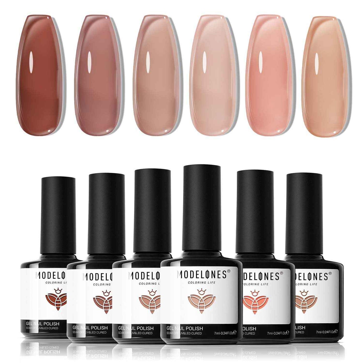 modelones Gel Nail Polish Kit -6 Colors Nude Pink Milky White Spring Gel Polish Set Skin Tones Neutral Brown Soak Off Gel Nail Kit Manicure DIY Nail Art Salon Home Gift