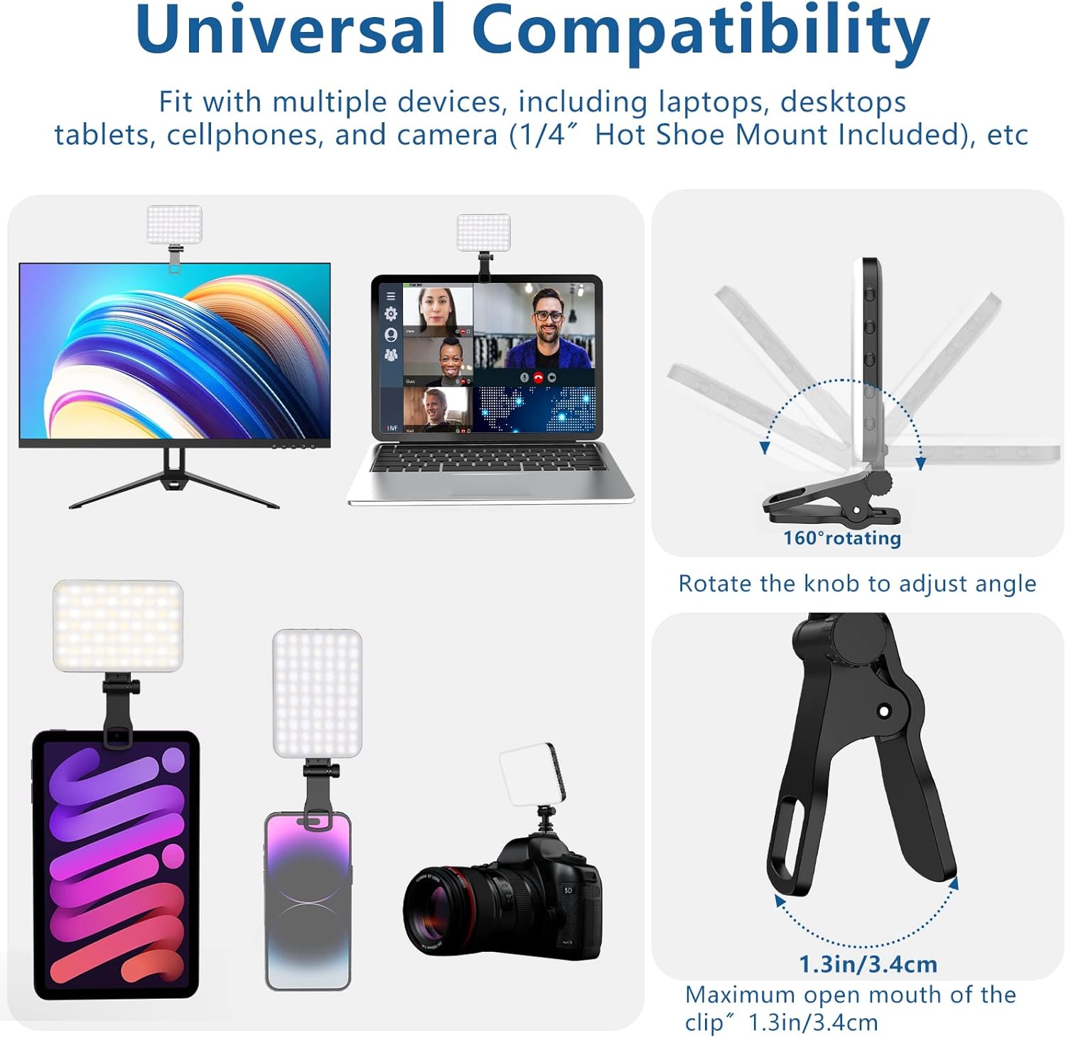 ALTSON_60_LED_Portable_Selfie_Light_Video_Conference_Lighting_with_Clip_&_Camera_Tripod_Adapter_Rechargeable_2200mAh_CRI_97+,_3_Light_Modes_for_Phone_iPhone_Webcam_Laptop_Photo_Makeup