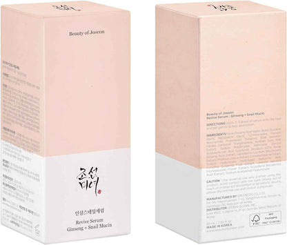 Beauty of Joseon Revive Snail Mucin Ginseng Serum Hydrating Peptide Facial Moisturizer Dark Spot Acne Scar Remover for Sensitive Face. Korean Skin Care for Men and Women