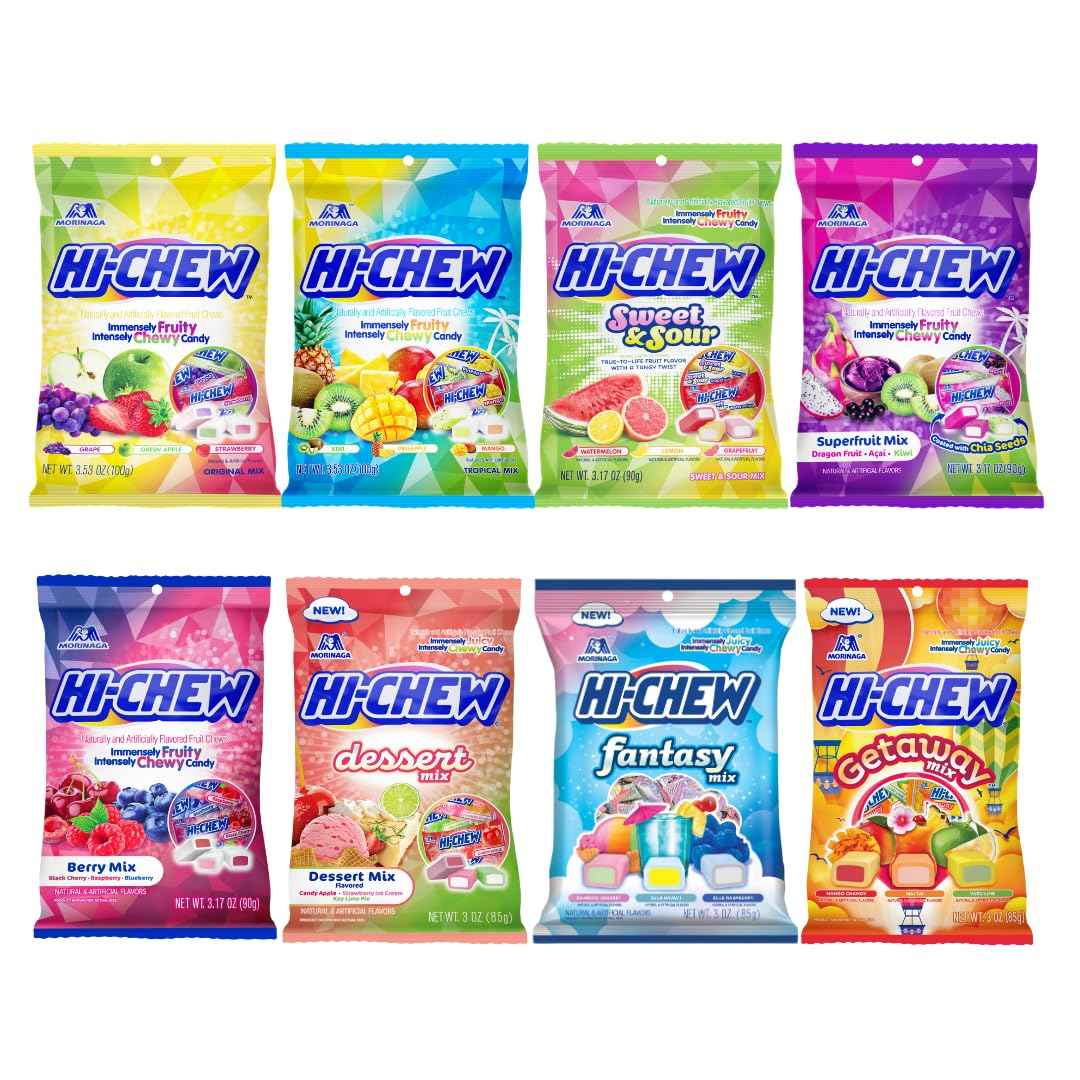 HI-CHEW Assorted, Green Apple Strawberry Mango Grape, Soft & Chewy Candy 2lb - 185+ Pieces Individually Wrapped - Made with Immensely Juicy Fruity Flavors