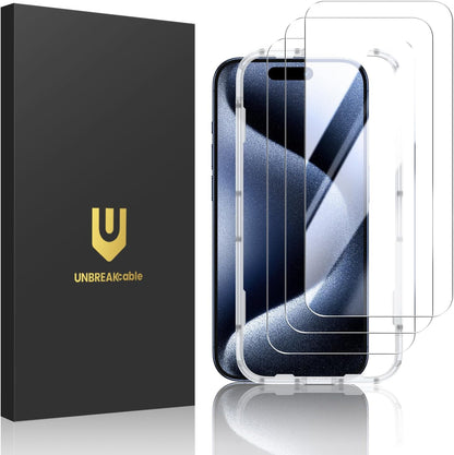 UNBREAKcable_Shatterproof_Tempered_Glass_Screen_Protector_for_iPhone_15_Pro_Max_[3-Pack][Easy_Installation_Frame]_[9H_Hardness]_[99.99%_HD_Clear]_[Bubble_Free]_for_Apple_6.7”