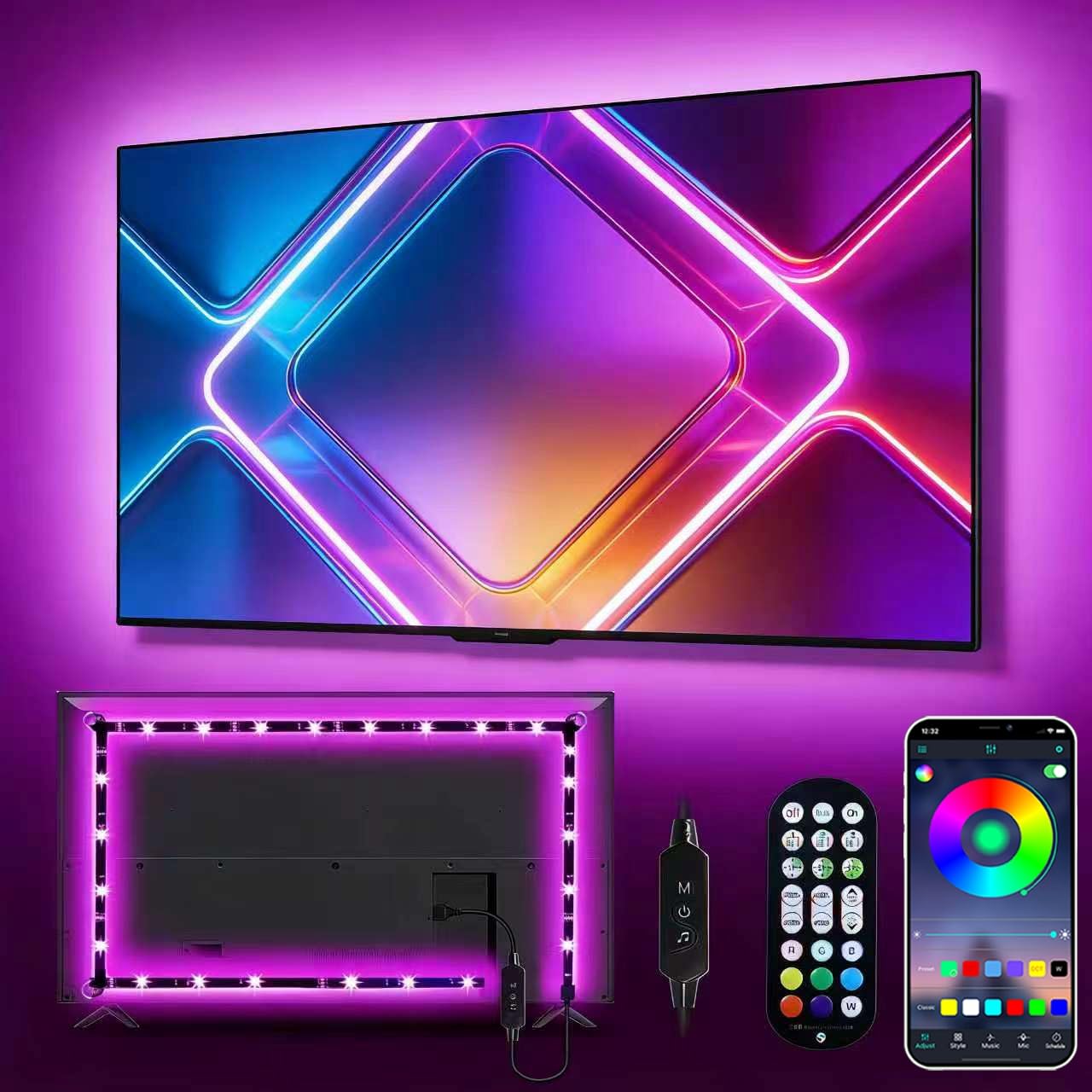 Daymeet Led Lights for TV, 13.1ft Strip Lights for 45-60 inch Tv, RGB Music Sync TV Backlight Color Changing, Bluetooth APP Remote Control Tv Lights USB Powered LED Strip Lights for Bedroom Decor