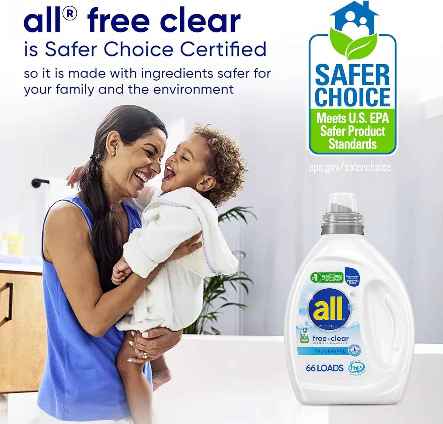 all free clear, Original, Liquid Laundry Detergent for Sensitive Skin, Unscented and Hypoallergenic, Concentrated, 50oz, 66 Loads