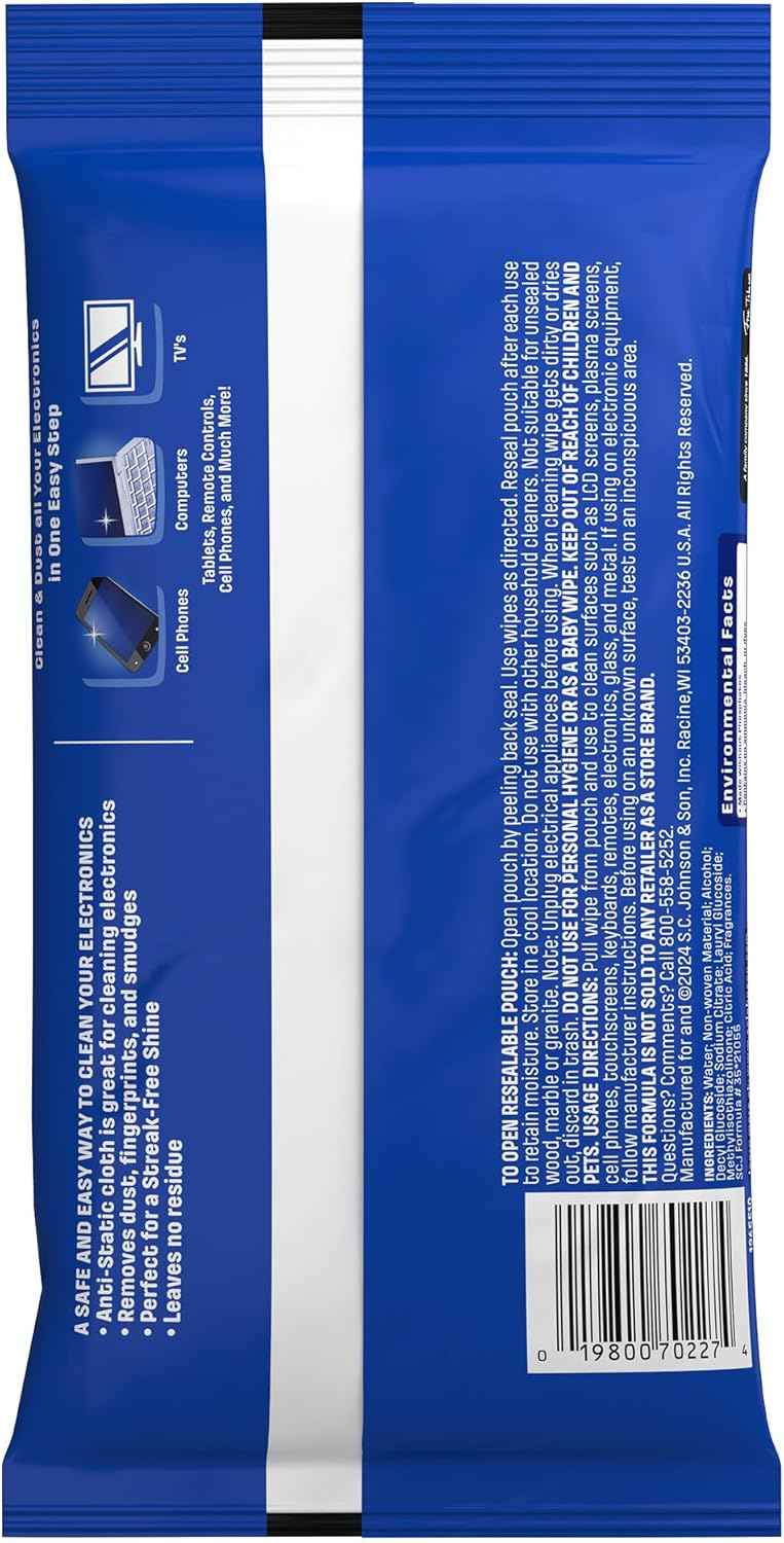 Windex Electronic Cleaning Wipes, Pre-Moistened Screen Wipes for TVs, Phones, and Other Electronics, Resealable for a Freshness Lock, 25 Count