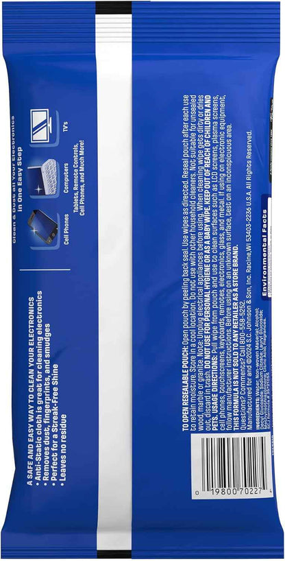 Windex Electronic Cleaning Wipes, Pre-Moistened Screen Wipes for TVs, Phones, and Other Electronics, Resealable for a Freshness Lock, 25 Count