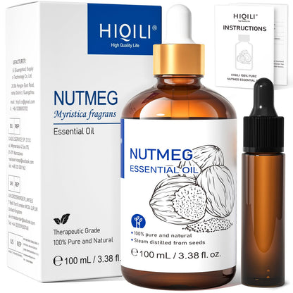 HIQILI Nutmeg Essential Oil 3.38 Fl Oz, Pure Natural Nutmeg Oil for Aromatherapy, Diffuser - 100ml