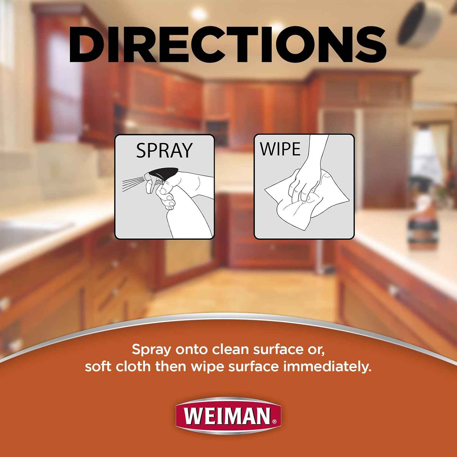 Weiman Cabinet and Wood Cleaner, Shine, Clean and Protect Spray - For Wood Cabinets, Furniture, Tables, Baseboards, Trim