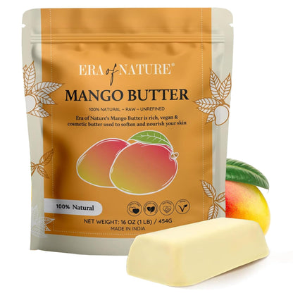 era of nature Organic Unrefined Raw Mango Body Butter Block 16oz - Moisturizing Mango Seed Raw Butter Bar for Skin &amp;amp; Hair, DIY Lip Balm Base, Cream, Soap &amp;amp; Lotion Making Supplies, Personal Skincare