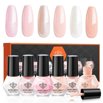 modelones Jelly Nail Polish 6 Colors, Sheer Nude Mini Nail Polish Set Red Pink Brown Quick Dry Spring Summer Fingernail Polish for DIY Nail Art Salon Home Gift for Women Girl