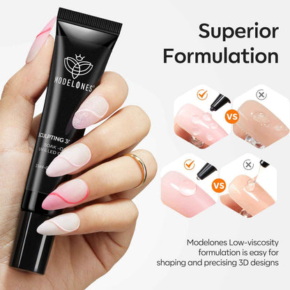 Modelones Nail Art, Sculpting Gel Glue for Molding, Drawing, Charms & Gems Glue, Nail Stuff for Chrome Powder and Rhinestone Design No Wipe, U V Light Cured Salon & DIY Use