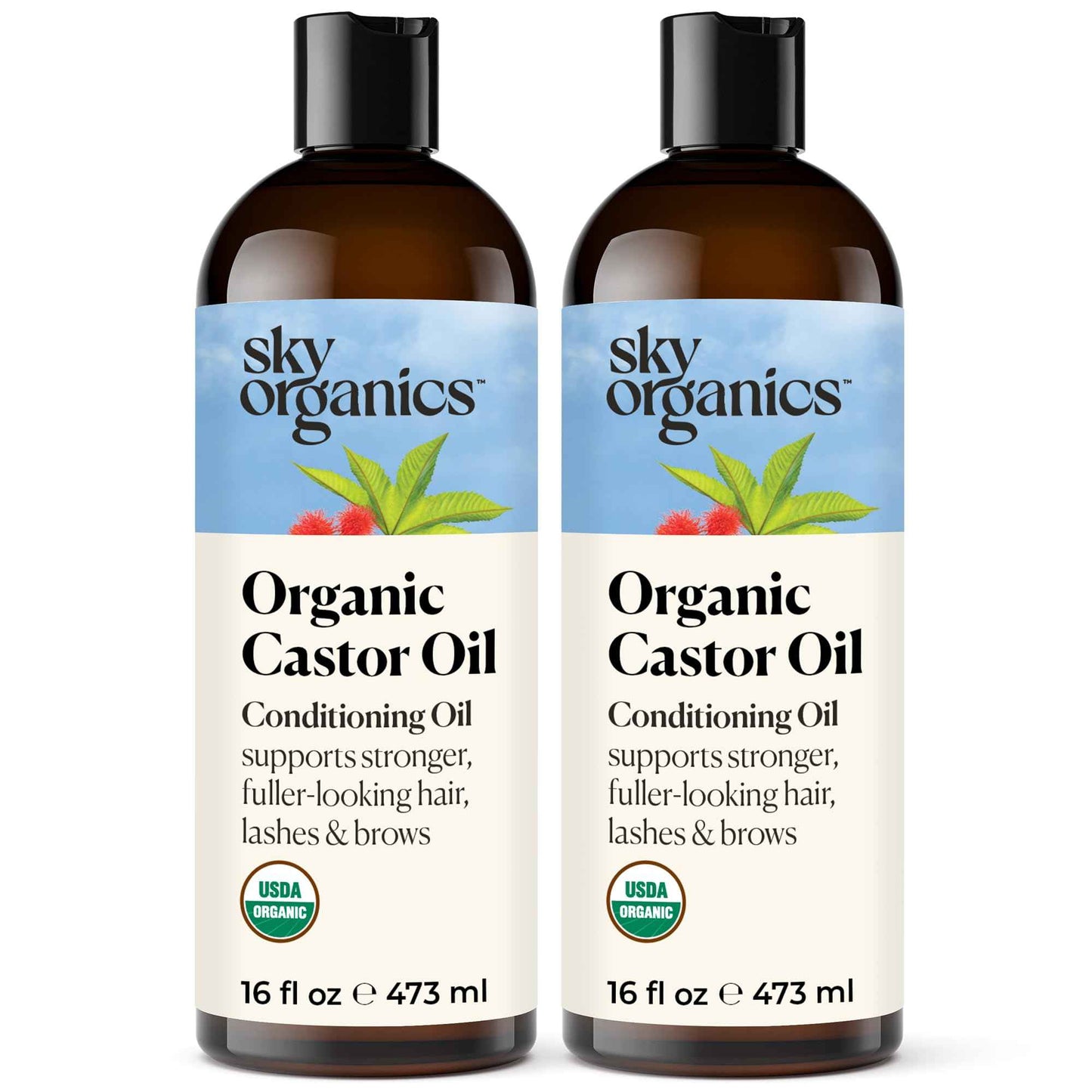 Sky Organics Castor Oil - USDA Certified Organic Hair Oil for Hair Growth, Skin, Face, Eyelashes - Cold Pressed & Hexane Free - Pure Organic Castor Oil Pack Wrap - Carrier & Hair Treatment Oil