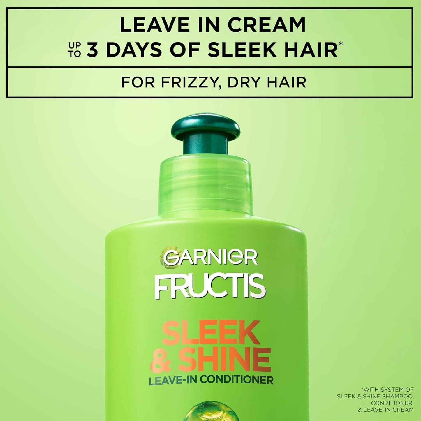 Garnier Fructis Sleek and Shine Intense Smooth Leave In Conditioner, Conditioning Hair Cream for Frizzy, Dry Hair, Plant Keratin + Argan Oil