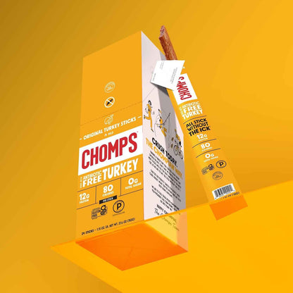 Chomps Jerky Meat Snack Sticks 10-Pack - Keto, Paleo, Low Carb, Whole30 Approved, 12g Lean Meat Protein, Gluten Free, Antibiotic Free, Zero Sugar Food