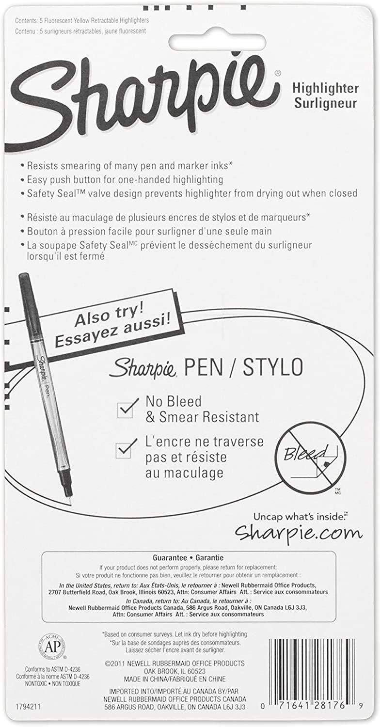 SHARPIE_1740822_Accent_Retractable_Highlighter,_Chisel_Tip,_Fluorescent_Yellow,_5-Count