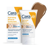 CeraVe Hydrating Mineral Sunscreen SPF 30 with Sheer Tint, Tinted Mineral Sunscreen with Zinc Oxide & Titanium Dioxide, Blends Seamlessly For Healthy Glow