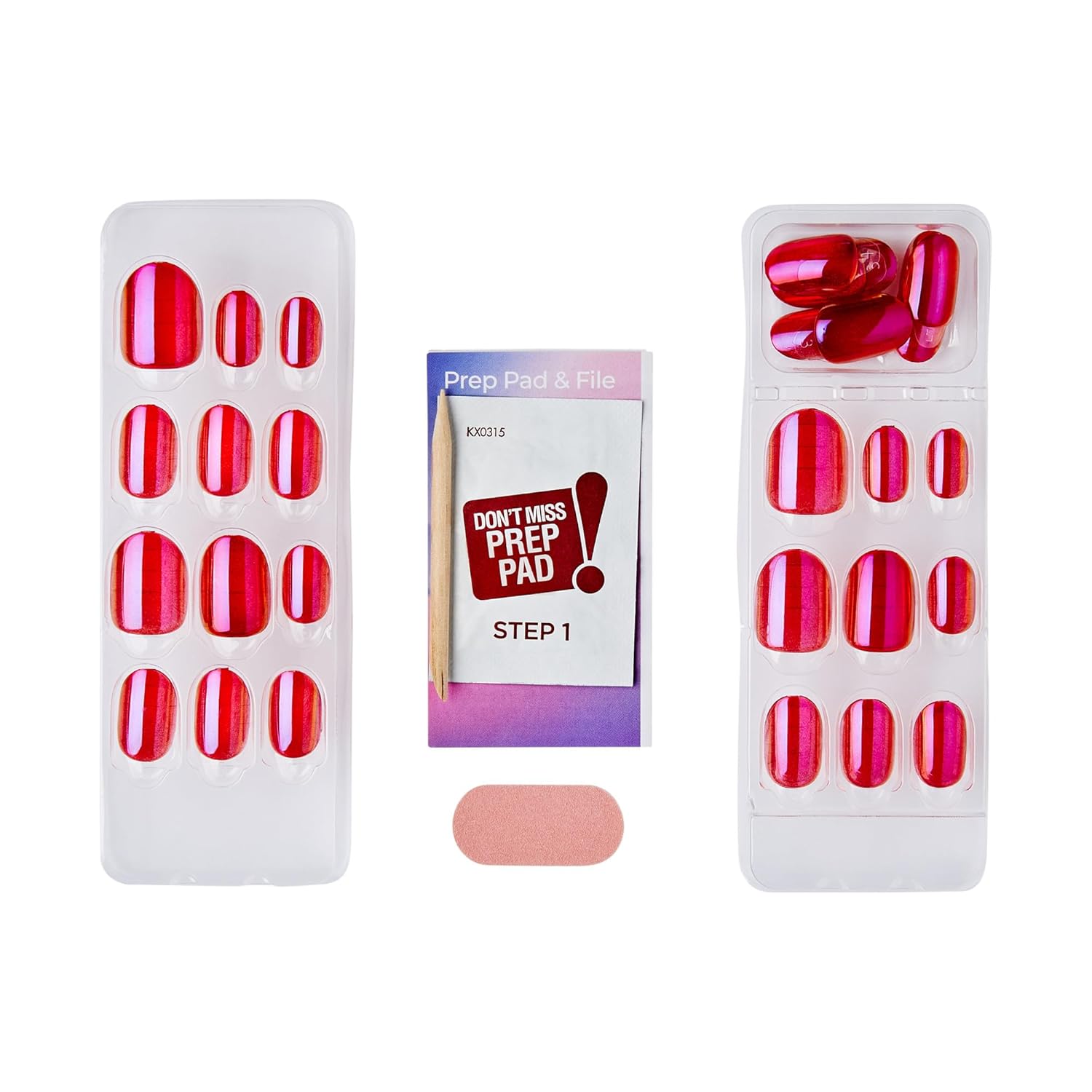 KISS_colorFX_by_imPRESS_Press_On_Nails_,_‘Floating’,_Solid_Red_with_Pearlescent_Finish,_Short_Oval,_IMPROVED_adhesive,_Includes_30_Fake_Nails,_Prep_Pad,_1_Manicure_Stick,_1_Mini_Nail_File