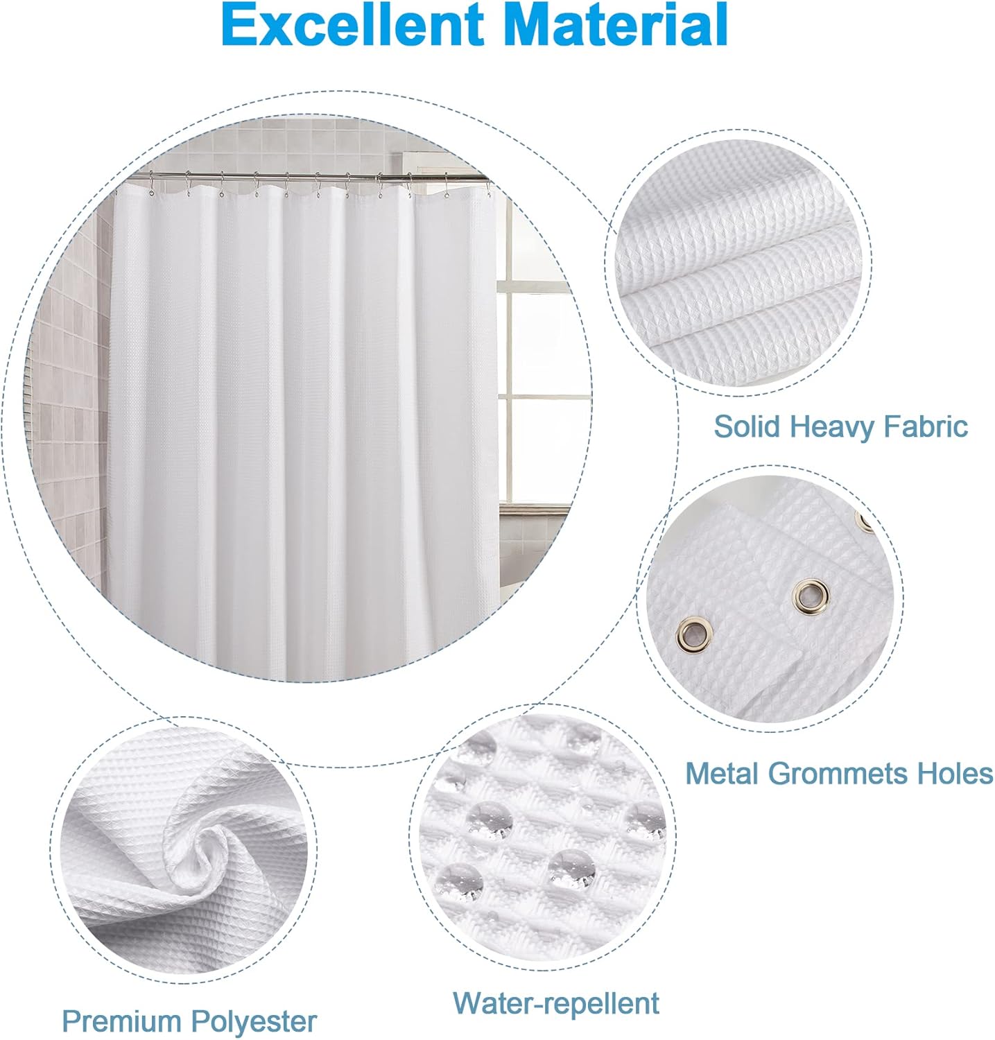 AmazerBath_White_Shower_Curtain_Fabric,_Waffle_Shower_Curtains_for_Bathroom,_Cloth_Shower_Curtain_Heavy_Duty,_Thick_Bathroom_Shower_Curtains_Hotel_Quality,_Premium_Polyester,_72x72_Inches