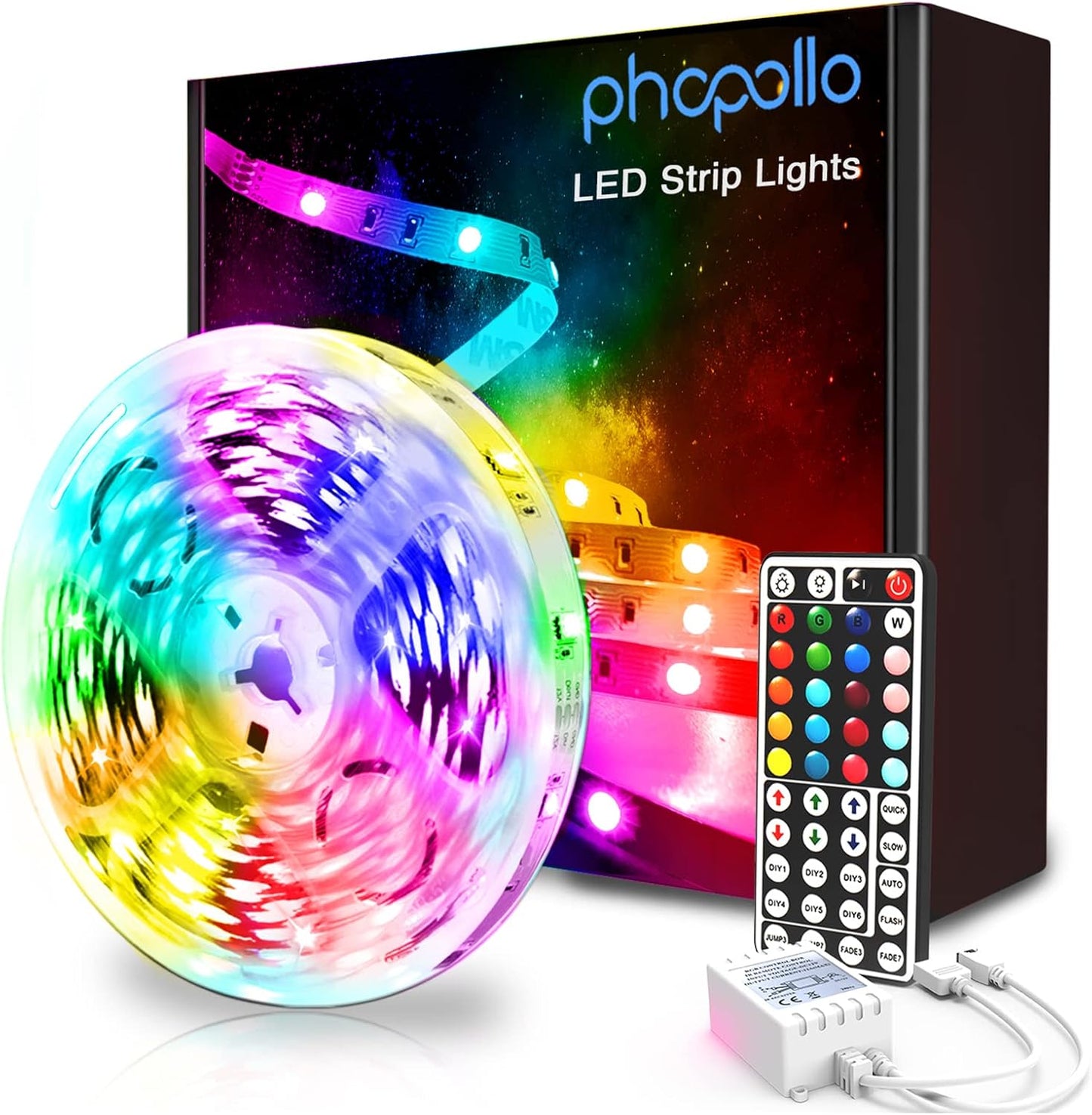 phopollo_Led_Strip_Lights_Color_Changing_16.4ft/25FT/32.8FT/100FT/130FT_Flexible_5050_RGB_Led_Lights_Kit_with_Power_Supply_and_44_Keys_Remote