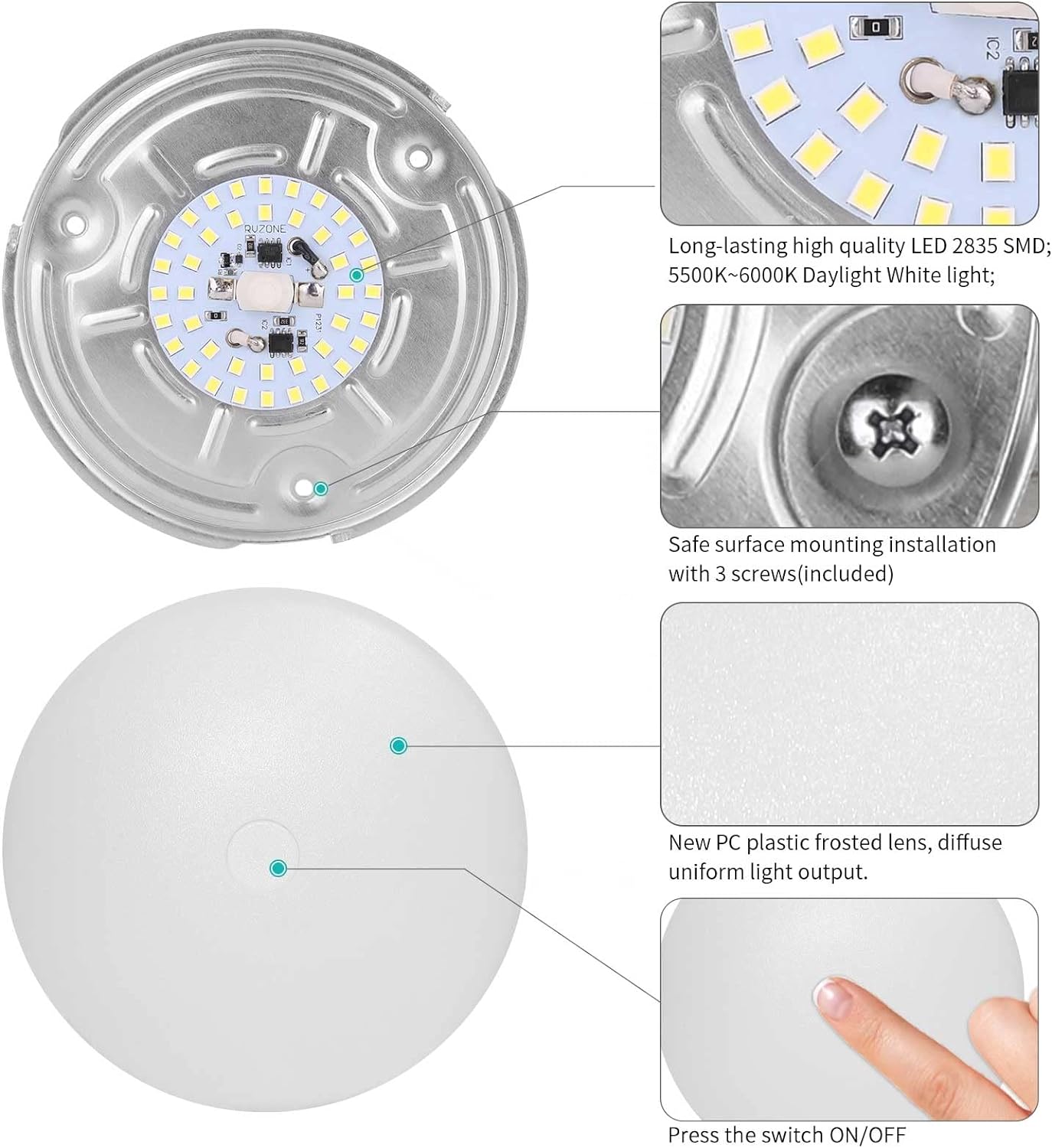 2/4/5_Pack_RV_LED_Ceiling_Puck_Light_RV_Boat_Interior_Light_DC_12V_Surface_Mount_Ceiling_Dome_Light,_4.5W_Panel_Downlight_for_Camper_Van_Travel_Trailer_Motorhome(Cool_White/Warm_White)