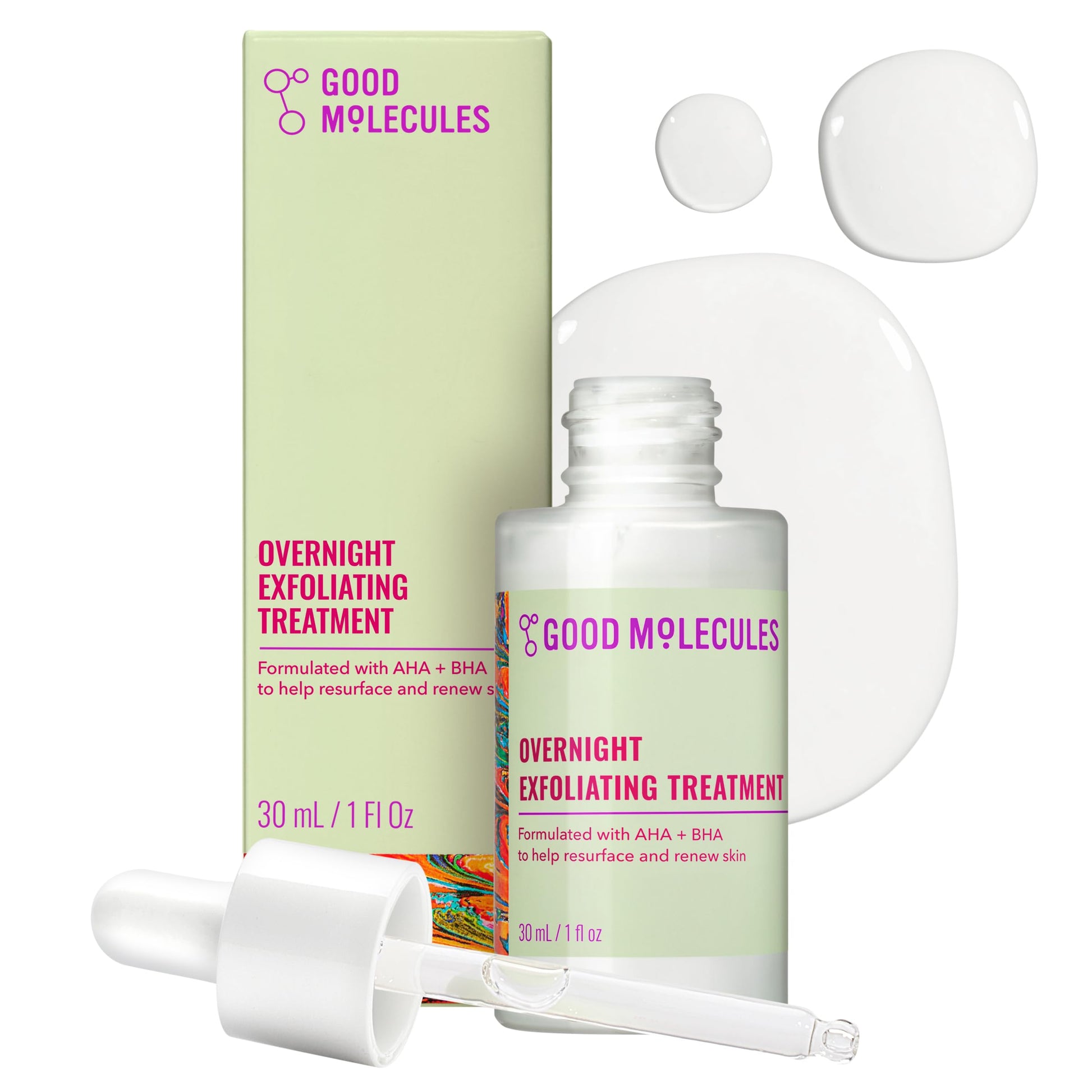 Good Molecules Overnight Exfoliating Treatment - Face Exfoliator with AHA &amp;amp; BHA Lightweight Formula - Pore Minimizer, Facial Skin Care with Glycolic &amp;amp; Salicylic Acid